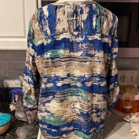 D womens Coral Bay casual roll tab sleeves button up plus size shirt 2X - Picture 3 of 4